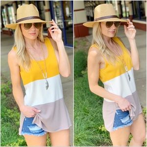 Infinity Raine Tops - Colorblock Knit tank-mustard Infinity Raine Tops - Colorblock Knit tank-mustard